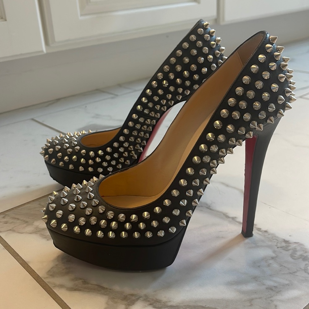 Christian Louboutins Black Leather Alti with Spikes
